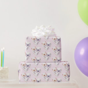 Papier Cadeau Anniversaire papillons coeur floral lavande rose