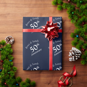 Papier Cadeau Anniversaire personnalisé bleu marine chic et élég