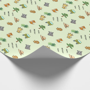 Papier Cadeau Anniversaire personnalisé d'animal de safari vert