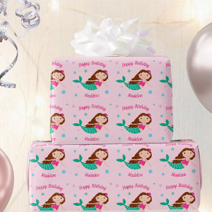 Papier Cadeau Anniversaire personnalisé mignonne sirène rose