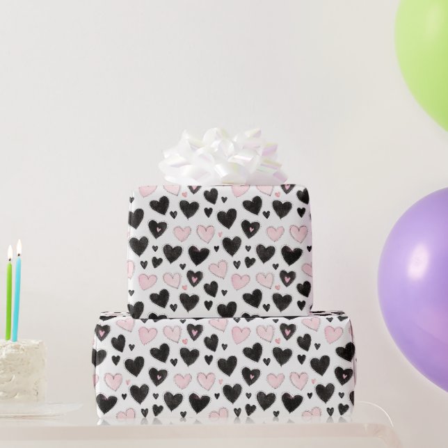 Papier Cadeau Anniversaire Pink Black Hearts (Cadeaux de fête)