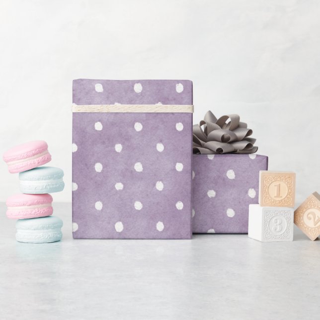 Papier Cadeau Anniversaire pois blancs lavande (Baby Shower)