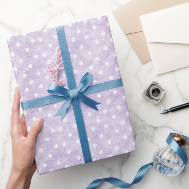 Papier Cadeau Anniversaire pois blancs lavande (Cadeaux)