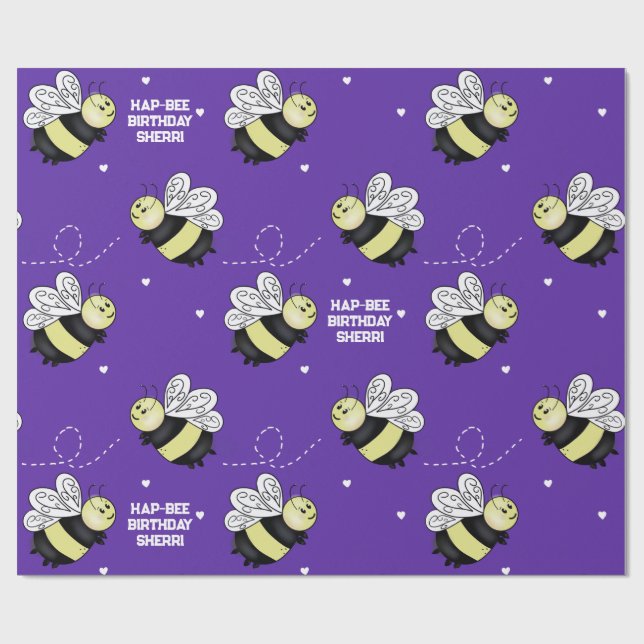 Papier cadeau anniversaire Purple Bumblebee 72 cm  (Plat)