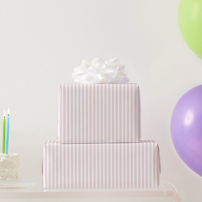 Papier Cadeau Anniversaire Rayures Blanches Roses (Cadeaux de fête)