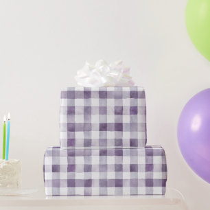 Papier Cadeau Anniversaire Rayures Carreaux Blancs Violets