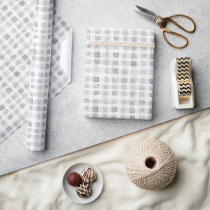 Papier Cadeau Anniversaire Rayures Carreaux Gris Blanc