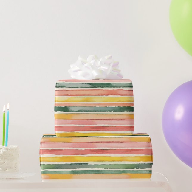 Papier Cadeau Anniversaire Rayures Fruitées Rose Orange Vert Bai (Cadeaux de fête)