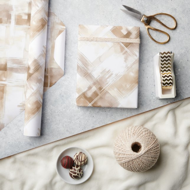 Papier Cadeau Anniversaire Rayures Marron Crème Rustique (Artisanat)