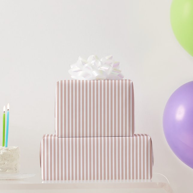 Papier Cadeau Anniversaire Rayures Moyennes Blanc Rose (Cadeaux de fête)