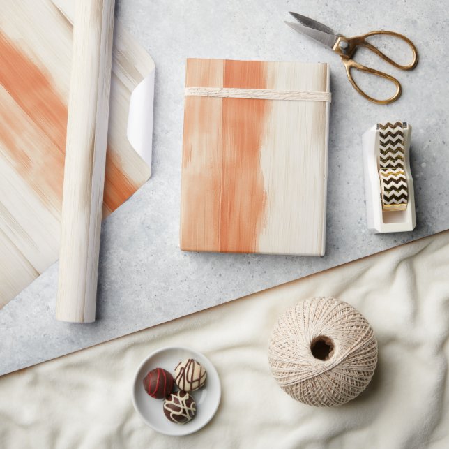 Papier Cadeau Anniversaire Rayures Orange Pêche Crème (Artisanat)