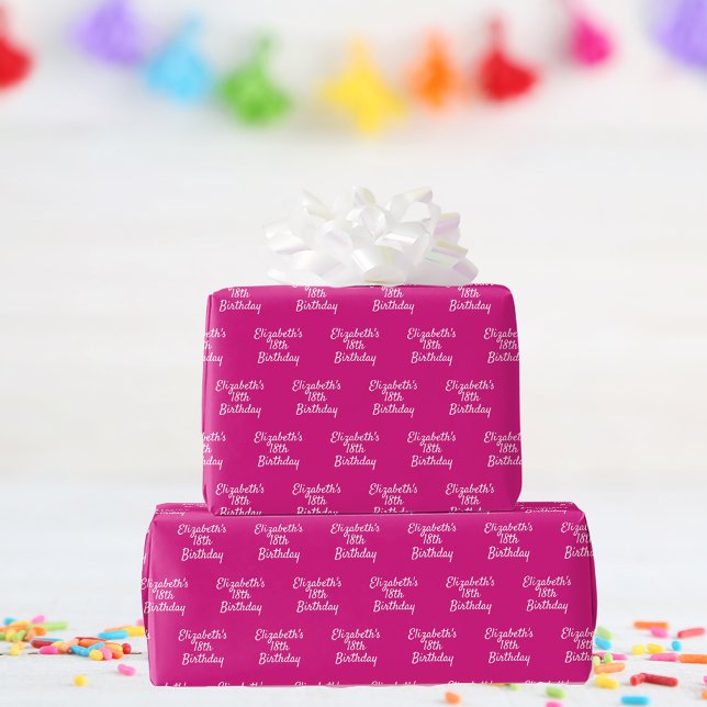 Papier Cadeau Anniversaire rose blanc nom fille (Créateur téléchargé)