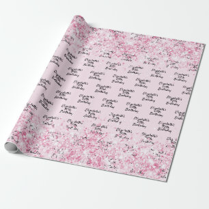 Papier Cadeau Anniversaire rose pâle nom de parties scintillant