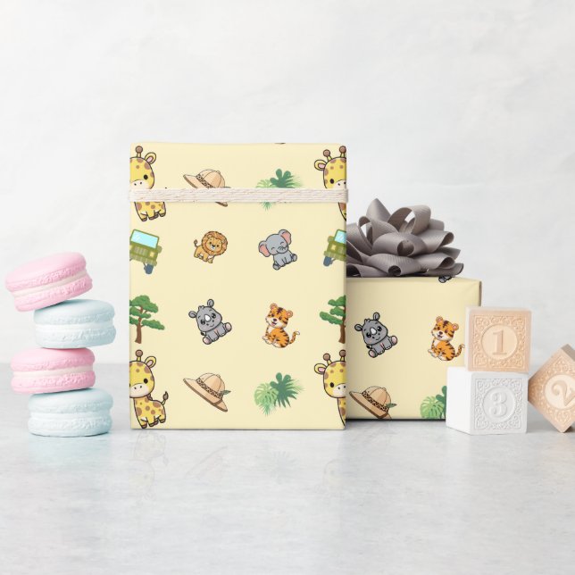 Papier Cadeau Anniversaire Safari Jaune Clair (Baby Shower)