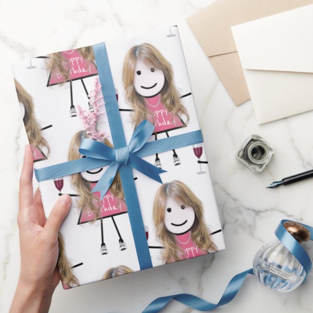 Papier Cadeau Anniversaire Stick Girl Avec Vin (Cadeaux)