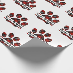 Papier Cadeau Anniversaire Tartan Plaid Empreinte de patte Sur B