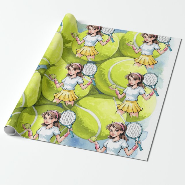 Papier Cadeau Anniversaire Tennis Ace Girl Celebration (Déroulé)