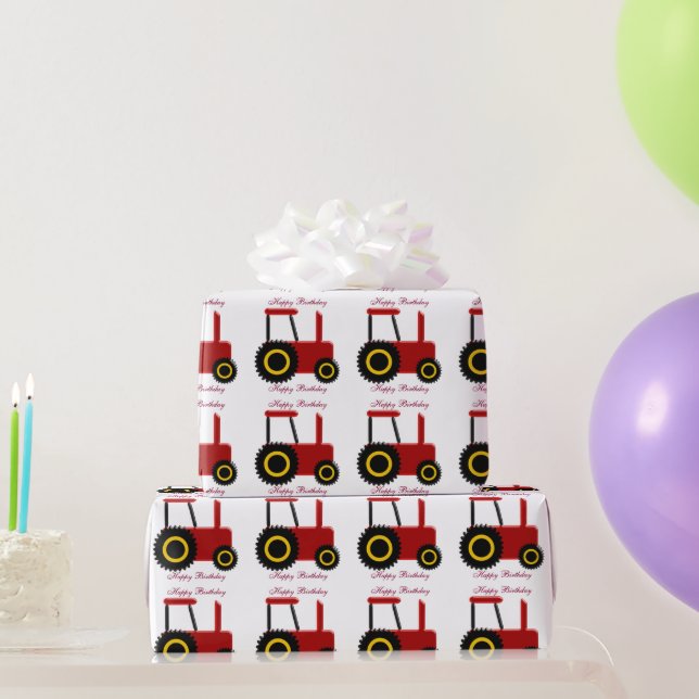 Papier Cadeau Anniversaire Tracteur Rouge (Cadeaux de fête)