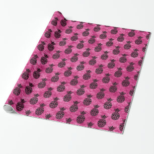 Papier Cadeau Anniversaire tropical rose et noir ananas
