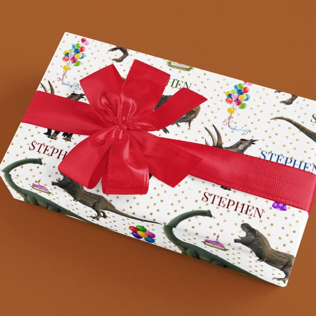 Papier Cadeau Anniversaire Tyrannosaurus Dinosaure nom personnal (Créateur téléchargé)