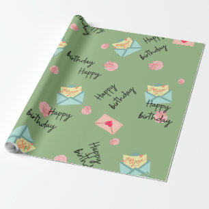 Papier Cadeau Anniversaire vert girly moderne