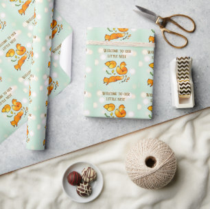 Papier Cadeau Annonce de naissance de bébé forestier  