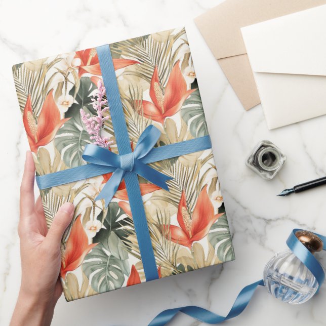 Papier Cadeau Anthurium Floral Tropical Orange Fête de Mariage (Cadeaux)