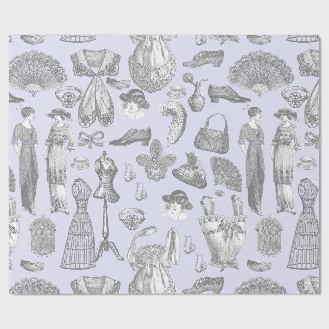 Papier Cadeau antique edwardian vintage mode dames violet (Plat)