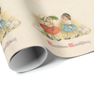 Papier Cadeau Antique Enfants Rabat Art de Pâques