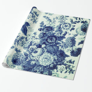 Papier Cadeau Antique Green Indigo Blue Vintage Floral Toile
