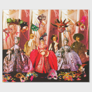 PAPIER CADEAU ANTIQUE ITALIENNE PUPPETS ET MASQUES MASQUERADE PA