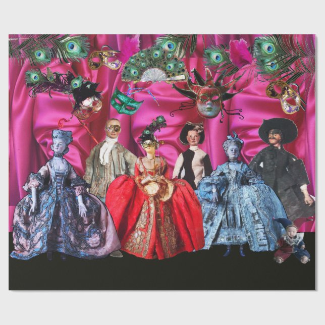 PAPIER CADEAU ANTIQUE ITALIENNE PUPPETS ET MASQUES MASQUERADE PA (Plat)