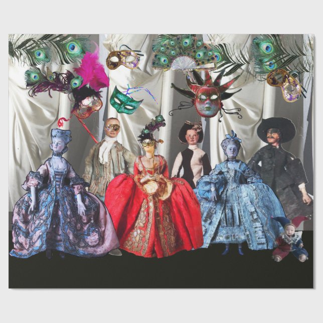 PAPIER CADEAU ANTIQUE ITALIENNE PUPPETS ET MASQUES MASQUERADE PA (Plat)