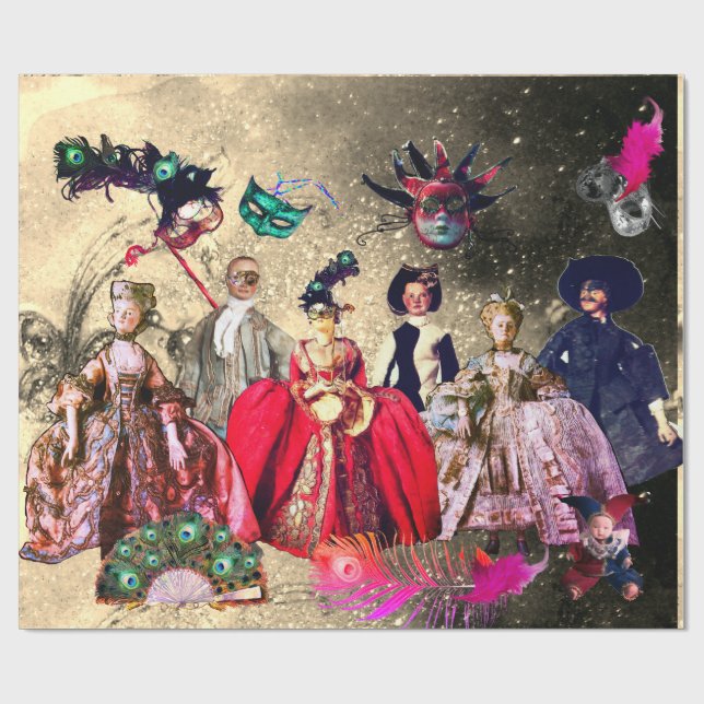 PAPIER CADEAU ANTIQUE ITALIENNE PUPPETS ET MASQUES MASQUERADE PA (Plat)