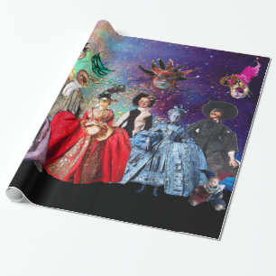 PAPIER CADEAU ANTIQUE ITALIENNE PUPPETS ET MASQUES MASQUERADE PA