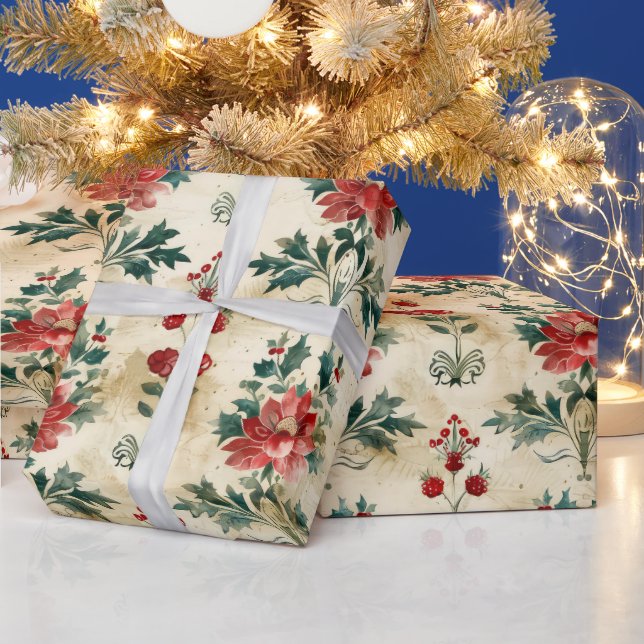 Papier Cadeau Antique Noël Damas (Vacances)