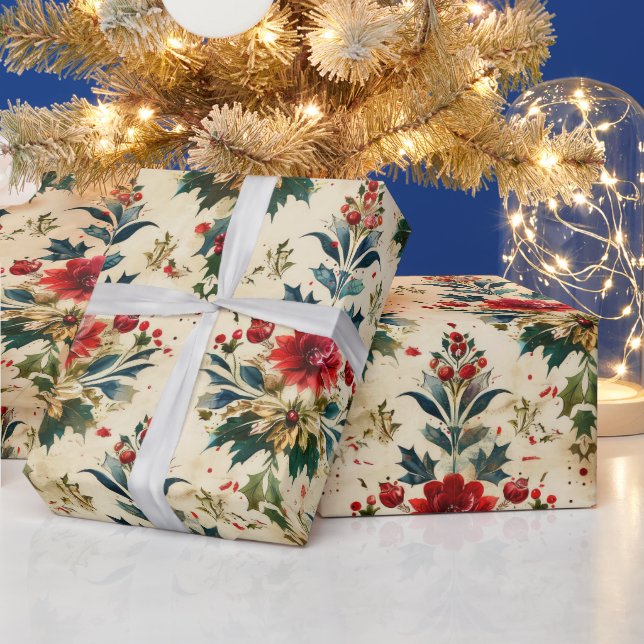 Papier Cadeau Antique Noël Damas (Vacances)