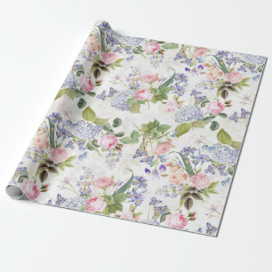 Papier Cadeau Antique Nostalgale Redouté Rose Motif blanc