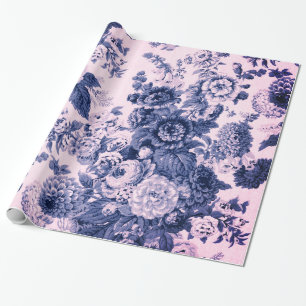 Papier Cadeau Antique Pink Indigo Blue Vintage Floral Toile
