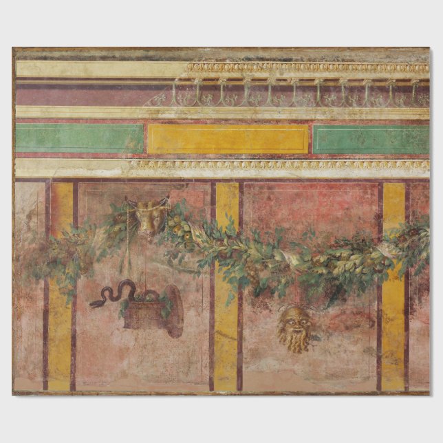 PAPIER CADEAU ANTIQUE ROMAN FRESCO,SATYR MASK,GARLAND,FRUITS  (Plat)