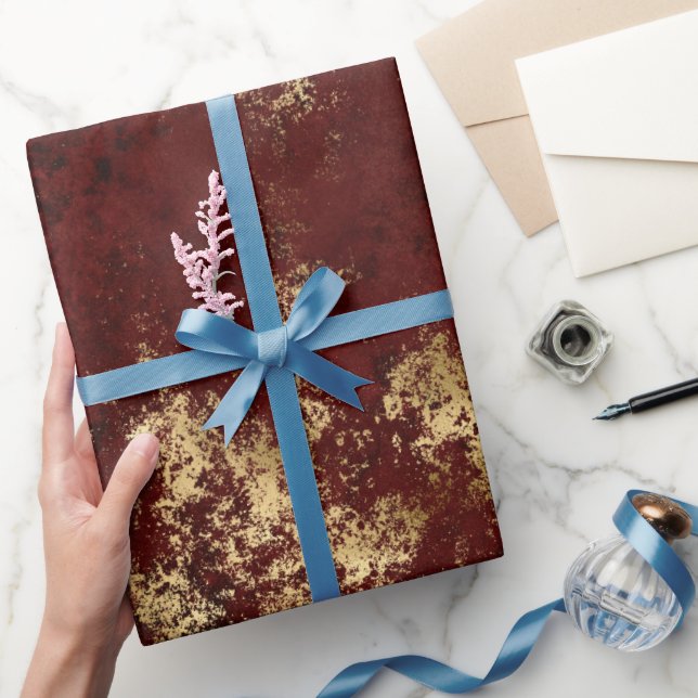 Papier Cadeau Antique Rouge Or Grunge (Cadeaux)