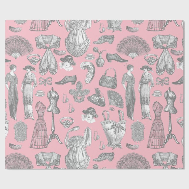 Papier Cadeau antiquité edwardienne mode vintage dames rose (Plat)