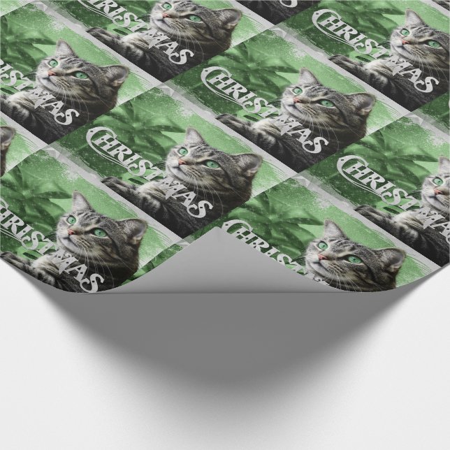 Papier Cadeau APAL - Chat tigré argenté de Noël (Coin)