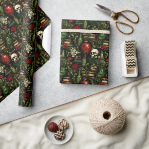 Papier Cadeau Apothecaire gothique foncé rouge et vert sorcière