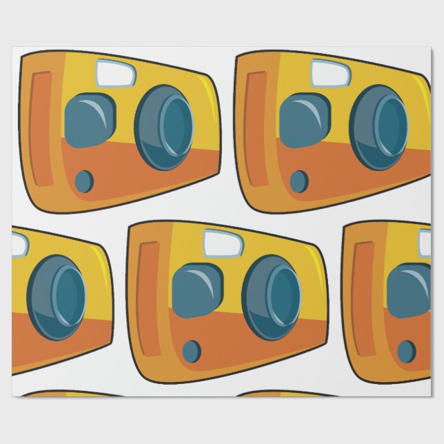 Papier Cadeau Appareil Photo Jaune Rétro à Objectif Fixe (Plat)