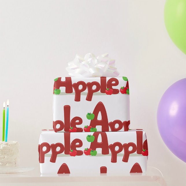 Papier Cadeau Apple Word Art avec des pommes rouges et vertes (Créateur téléchargé)