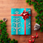 Papier Cadeau Aqua and Metallic Silver Christmas<br><div class="desc">A very luxe and stylish aqua Christmas wrapping paper with a modern, contemporary design. There are silver metallic Christmas trees, silver reindeer prancing, and the words, 'Merry and Bright' also in silver (embedded with tiny silver glitter pieces - printed only) and plenty of sparkles. In the background is a very...</div>