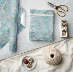 Papier Cadeau Aqua Bleu Argent Serpent Imprimé Anniversaire