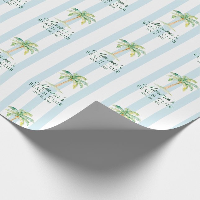 Papier Cadeau Aqua Blue Cabana Stripes Palm Beach Club (Coin)