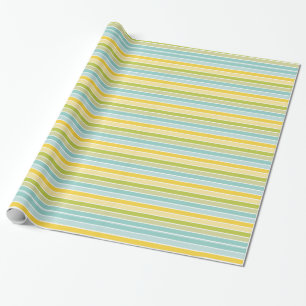 Papier Cadeau Aqua Blue Green Lemon Yellow Stripes Anniversaire
